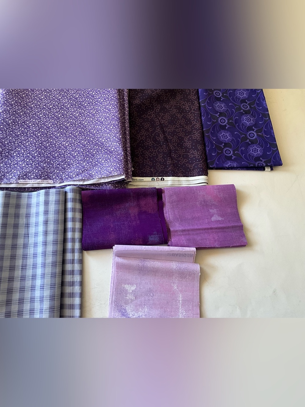 Quilting Sewing Crafts Fabric Lot Purple White Paisley Floral Chek Cotton